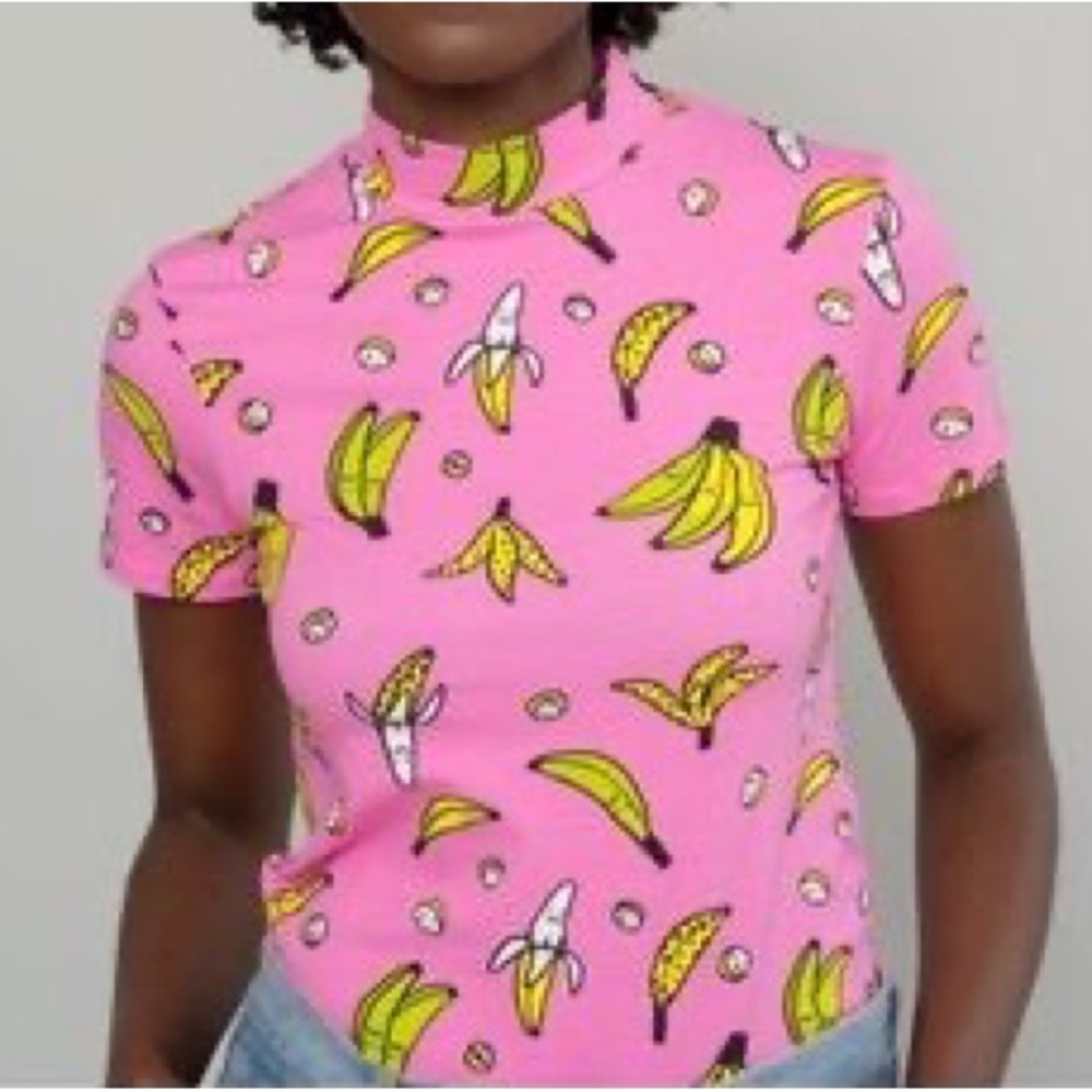 Nooworks Mock Neck top XS BANANAS by Gentle Thrills (Rare/Discontinued Print)